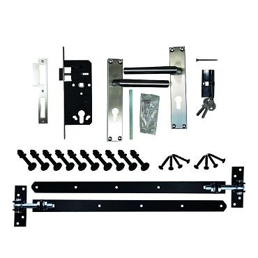 Beslagset (hengen, duimen, ijzerwaren) alles zwart + cilinder slot