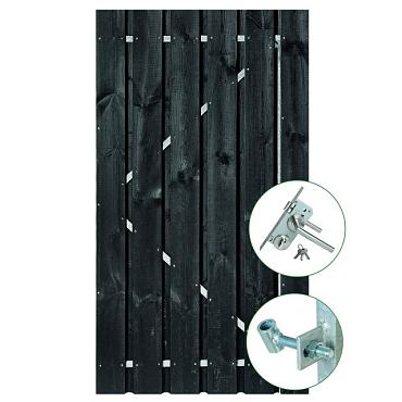 *Tuindeur zwart gespoten - Privacy + rvs inbouwslotset 195x90cm - poort