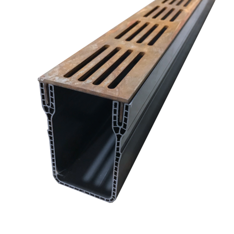 Luxe Drain kunststof goot met Corten staal rooster 6.5x100cm
