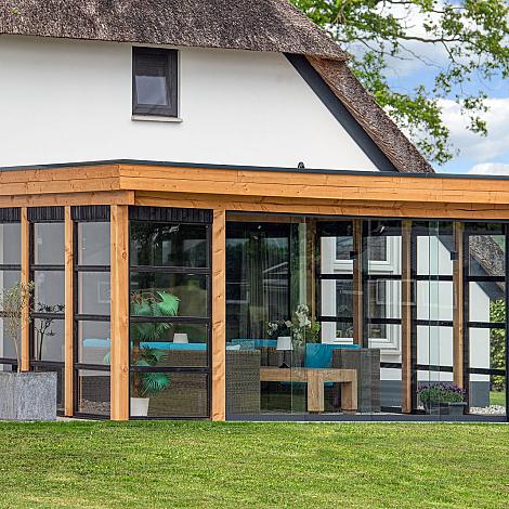 Wandmodule zwart hout incl. glaswand - Set 2 B99xH234cm