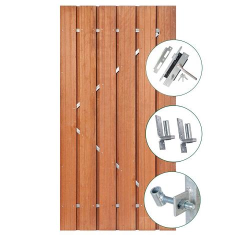 Hardhouten tuindeur - Privacy + rvs inbouwslotset H195xB120cm - poort