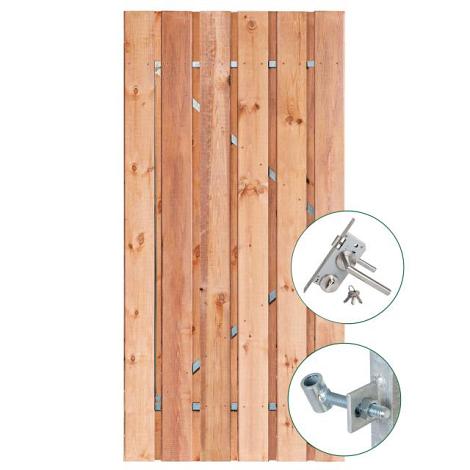 *Tuindeur Red Class Wood - Privacy + rvs inbouwslotset 195x120cm - poort