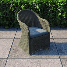 Wicker luxe stoel - Davidson - wicker: donker bruin / Kussen: beige grijs - 70x59x87 - minimum afnam